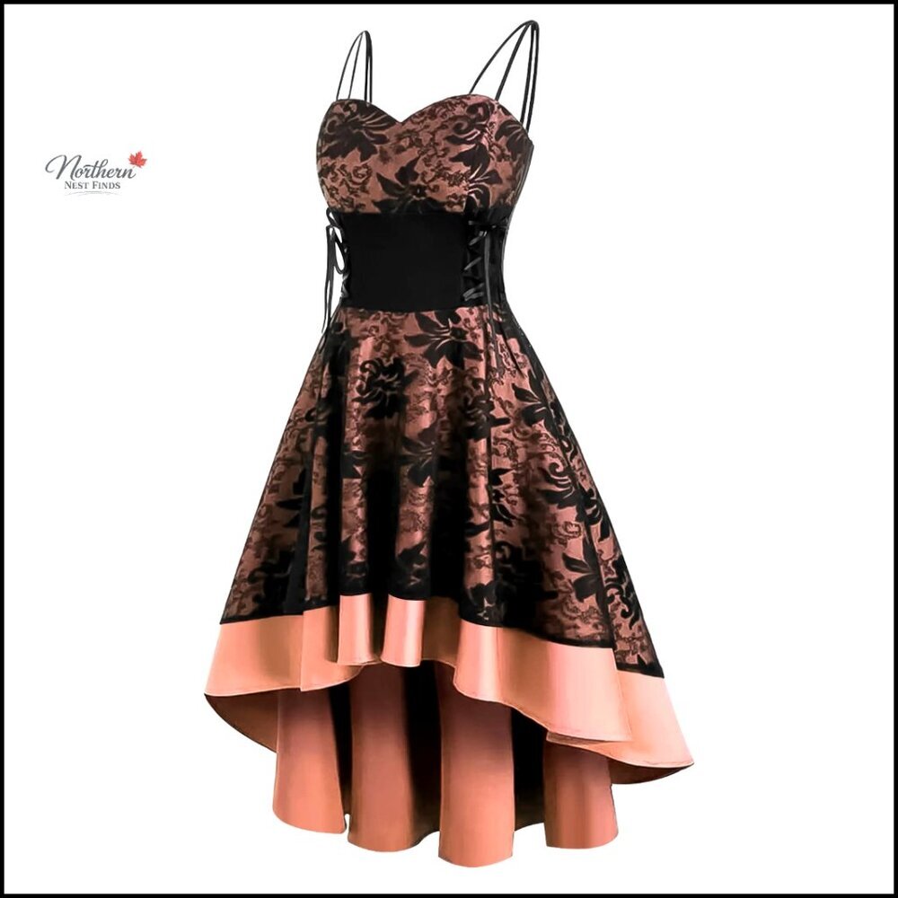 Vintage Spaghetti Strap Dress Lace Corset High Low Hem Punk